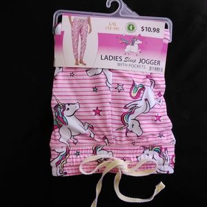 Briefly Stated Jazzy Unicorn Sleep Jogger Pants Pink Starlight:L (12-14) Ladies